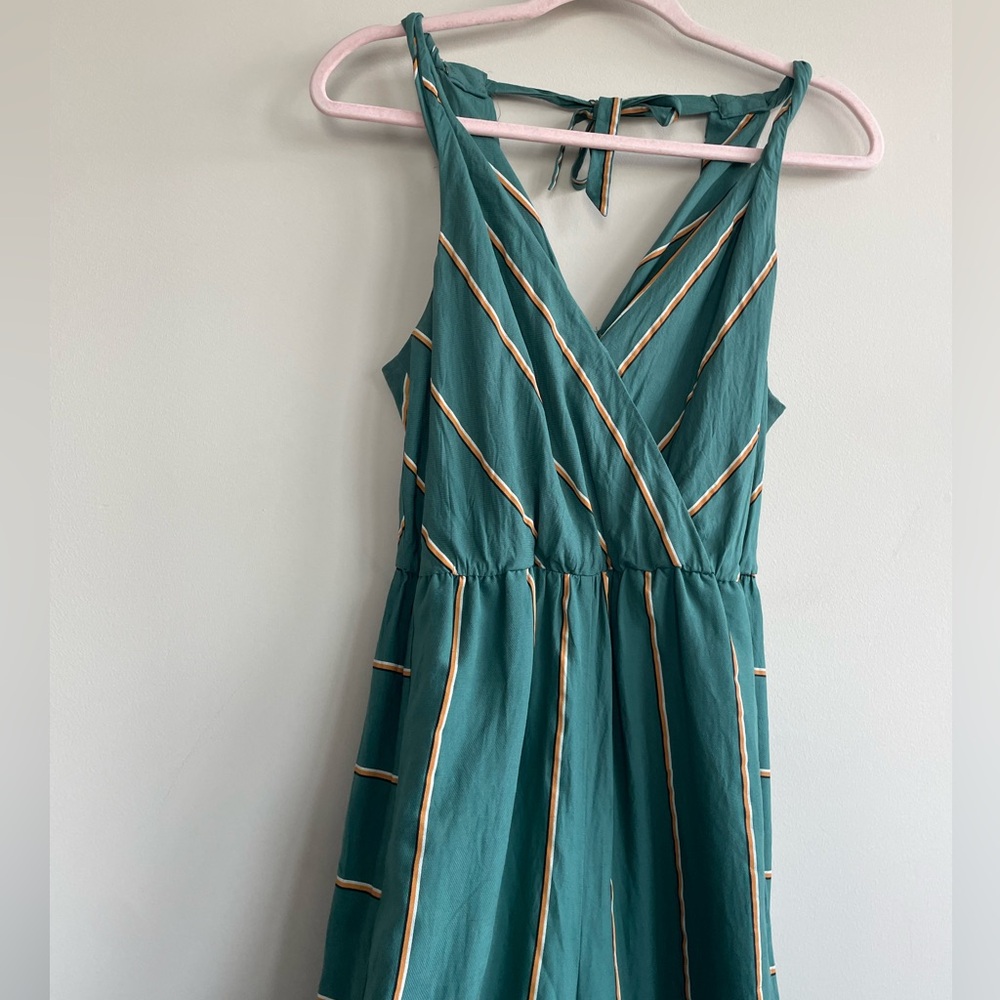 Anthropologie Green Striped V-Neck Wide-Leg Jumpsuit - Picture 4 of 15